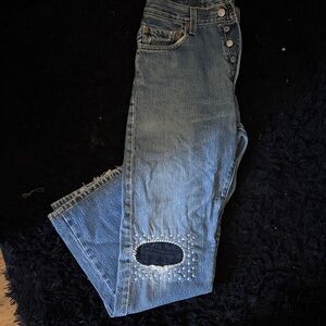 Levi's Blue Straight Leg Jeans with Distressed Patch
